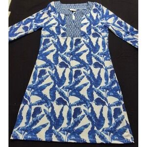 Cabana Life Shift Dress blue white tropical palm leaf print USF 50+ Medium